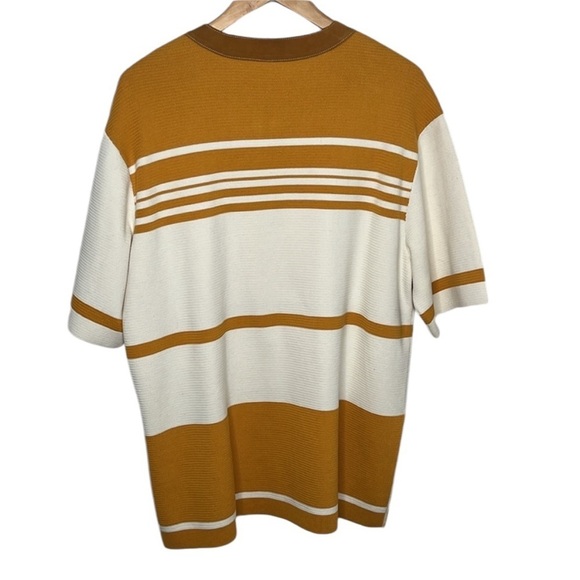 Tory Burch Orange Striped Woven Leather Short Sleeve Sweater Women Size L SPOTS - Picture 6 of 6